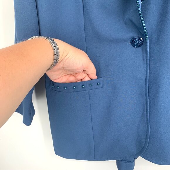 Vtg Lacy Afternoon Kepler Beaded Blazer L Light Blue Adjustable Back Pockets 80s - Picture 13 of 14